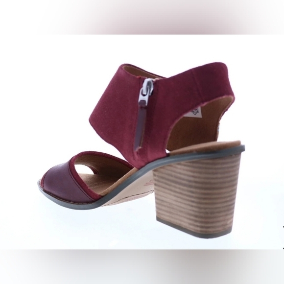 TOMS Majorca Block Heel Peep Toe Sandals Women’s 10 Oxblood Leather - Picture 4 of 15